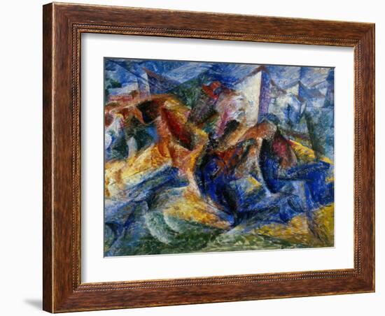 Horse and Rider and Buildings, 1914-Umberto Boccioni-Framed Giclee Print