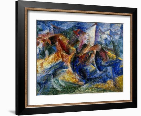 Horse and Rider and Buildings, 1914-Umberto Boccioni-Framed Giclee Print