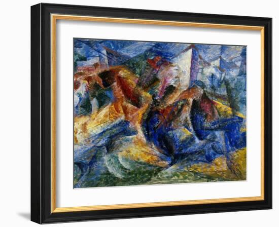 Horse and Rider and Buildings, 1914-Umberto Boccioni-Framed Giclee Print