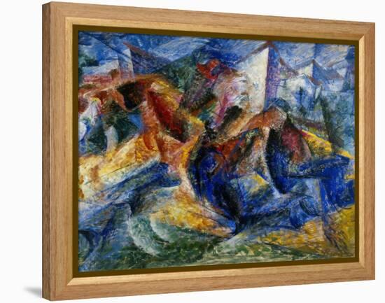 Horse and Rider and Buildings, 1914-Umberto Boccioni-Framed Premier Image Canvas