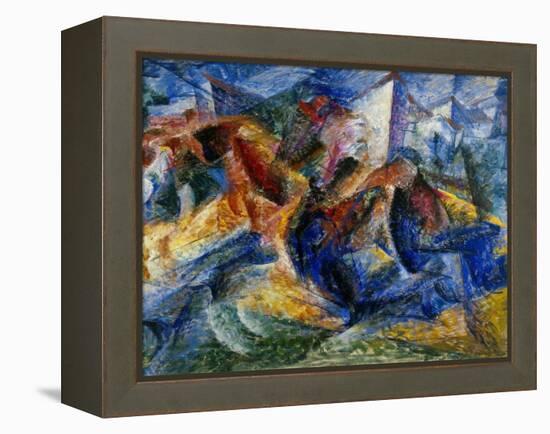 Horse and Rider and Buildings, 1914-Umberto Boccioni-Framed Premier Image Canvas