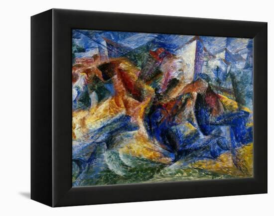 Horse and Rider and Buildings, 1914-Umberto Boccioni-Framed Premier Image Canvas