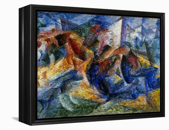 Horse and Rider and Buildings, 1914-Umberto Boccioni-Framed Premier Image Canvas