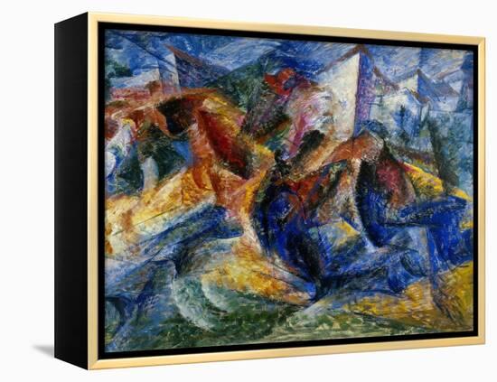 Horse and Rider and Buildings, 1914-Umberto Boccioni-Framed Premier Image Canvas