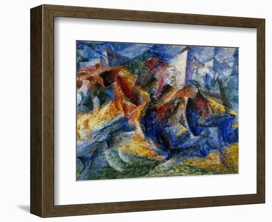 Horse and Rider and Buildings, 1914-Umberto Boccioni-Framed Giclee Print