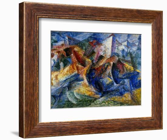 Horse and Rider and Buildings, 1914-Umberto Boccioni-Framed Giclee Print