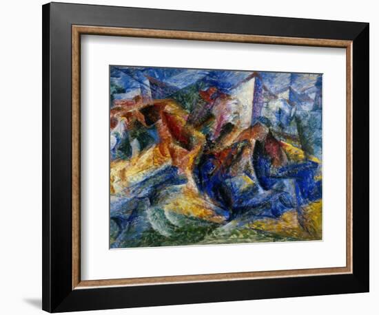 Horse and Rider and Buildings, 1914-Umberto Boccioni-Framed Giclee Print