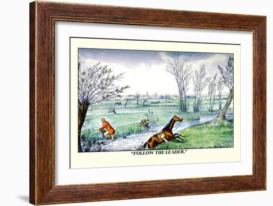 Horse and Rider Climb Out of the Stream on Different Sides-Henry Thomas Alken-Framed Art Print