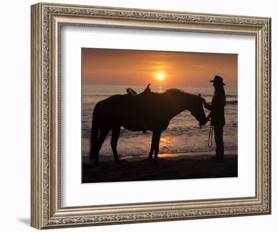 Horse and rider, sunrise, Vilano Beach, Florida-Maresa Pryor-Framed Photographic Print