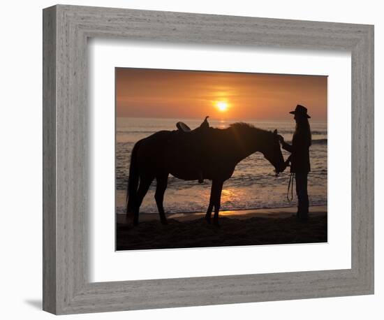 Horse and rider, sunrise, Vilano Beach, Florida-Maresa Pryor-Framed Photographic Print