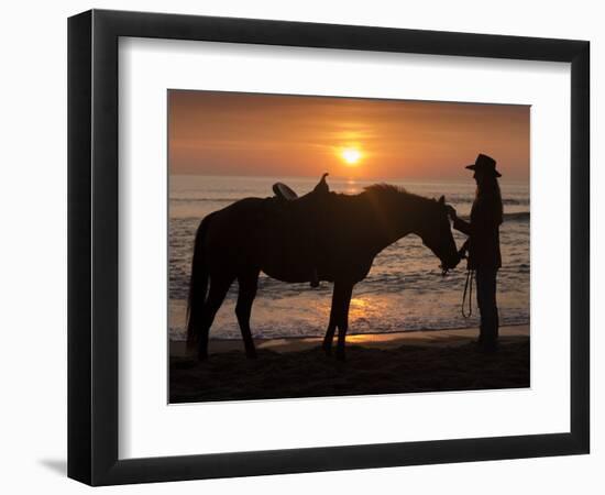 Horse and rider, sunrise, Vilano Beach, Florida-Maresa Pryor-Framed Photographic Print