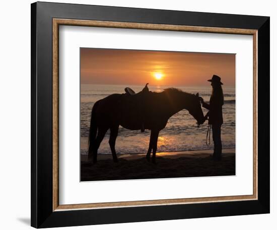 Horse and rider, sunrise, Vilano Beach, Florida-Maresa Pryor-Framed Photographic Print