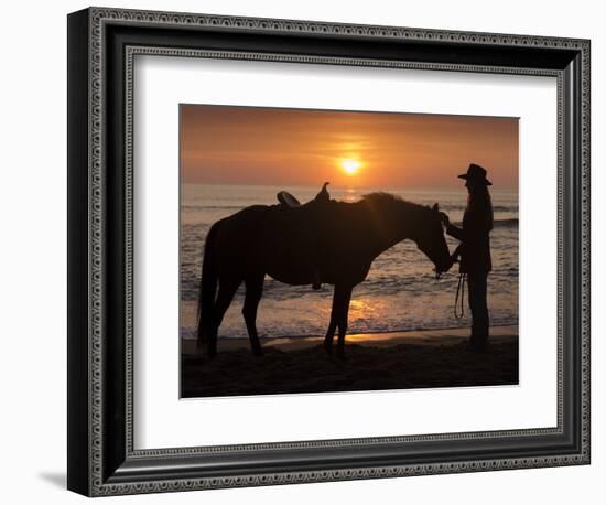 Horse and rider, sunrise, Vilano Beach, Florida-Maresa Pryor-Framed Photographic Print