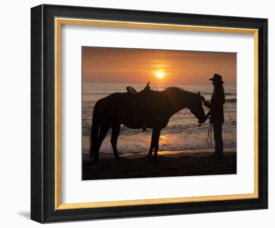 Horse and rider, sunrise, Vilano Beach, Florida-Maresa Pryor-Framed Photographic Print
