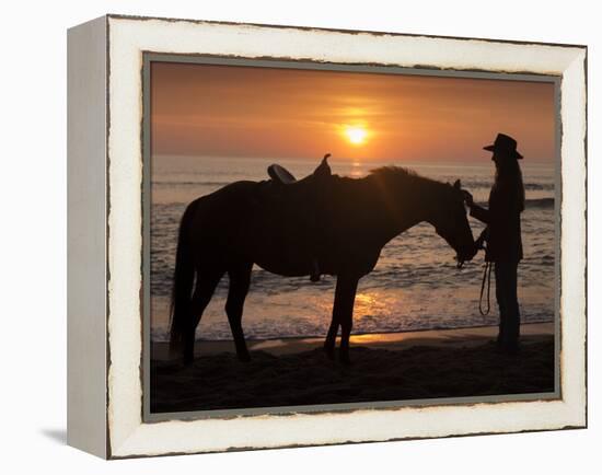 Horse and rider, sunrise, Vilano Beach, Florida-Maresa Pryor-Framed Premier Image Canvas