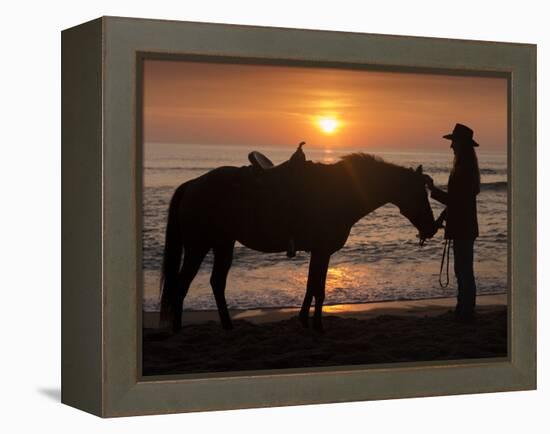Horse and rider, sunrise, Vilano Beach, Florida-Maresa Pryor-Framed Premier Image Canvas