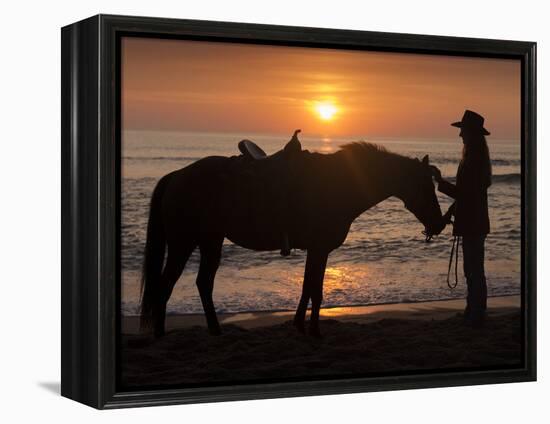 Horse and rider, sunrise, Vilano Beach, Florida-Maresa Pryor-Framed Premier Image Canvas