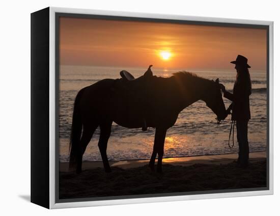 Horse and rider, sunrise, Vilano Beach, Florida-Maresa Pryor-Framed Premier Image Canvas