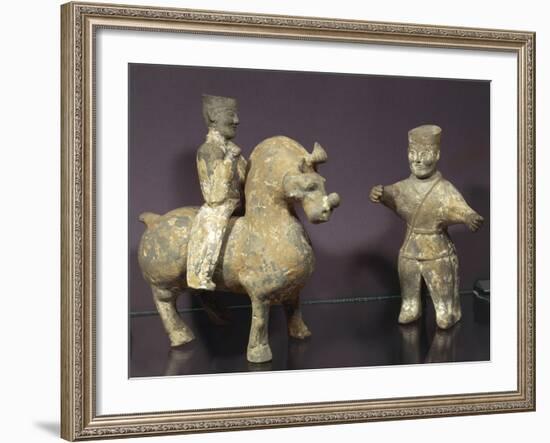 Horse and Rider with Groom, Painted Terracotta Statues, China, Wu Kingdom, 3rd Century-null-Framed Giclee Print