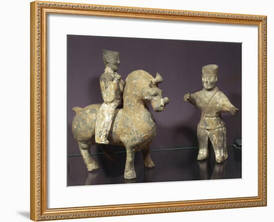 Horse and Rider with Groom, Painted Terracotta Statues, China, Wu Kingdom, 3rd Century-null-Framed Giclee Print