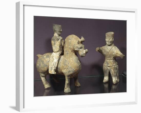 Horse and Rider with Groom, Painted Terracotta Statues, China, Wu Kingdom, 3rd Century-null-Framed Giclee Print