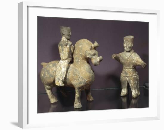 Horse and Rider with Groom, Painted Terracotta Statues, China, Wu Kingdom, 3rd Century-null-Framed Giclee Print