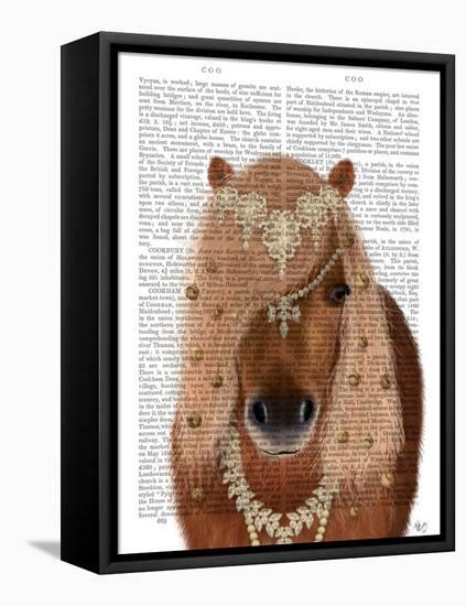 Horse Brown Pony with Bells, Portrait-Fab Funky-Framed Stretched Canvas