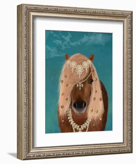 Horse Brown Pony with Bells, Portrait-Fab Funky-Framed Art Print