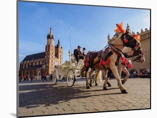 Horse Carriage with St. Mary Basilica in the background, Main Market Square, Cracow, Lesser Poland-Karol Kozlowski-Mounted Photographic Print