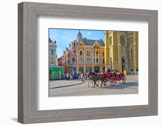 Horse carriage with the Name of Mary Church in Liberty Square, Novi Sad, Serbia.-Keren Su-Framed Photographic Print