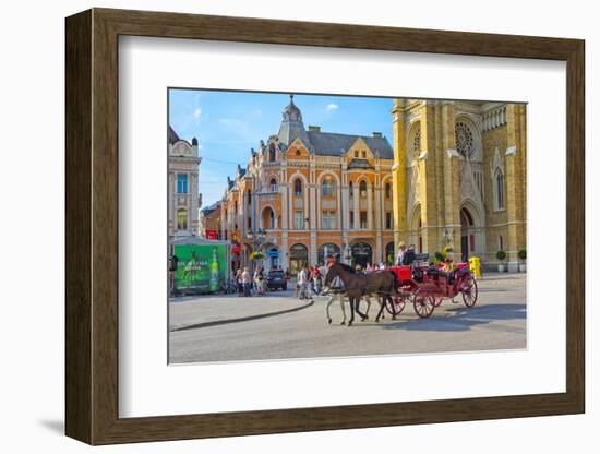 Horse carriage with the Name of Mary Church in Liberty Square, Novi Sad, Serbia.-Keren Su-Framed Photographic Print