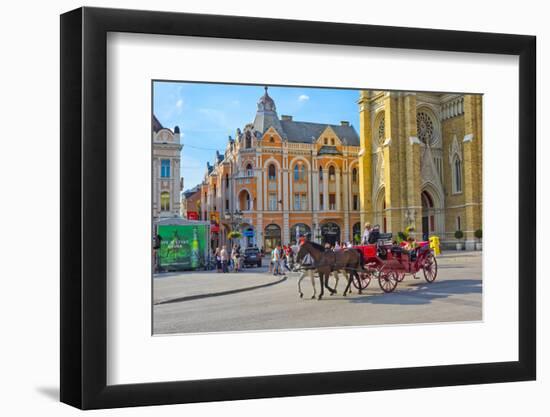 Horse carriage with the Name of Mary Church in Liberty Square, Novi Sad, Serbia.-Keren Su-Framed Photographic Print