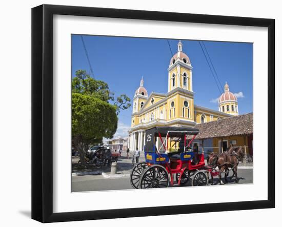 Horse Cart Passing Cathedral De Granada, Park Colon (Park Central), Nicaragua, Central America-Jane Sweeney-Framed Photographic Print