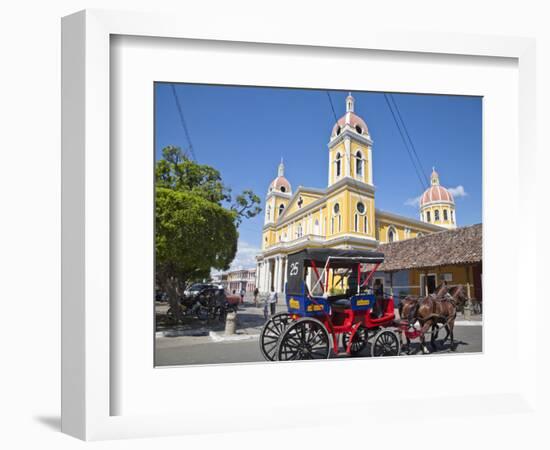 Horse Cart Passing Cathedral De Granada, Park Colon (Park Central), Nicaragua, Central America-Jane Sweeney-Framed Photographic Print