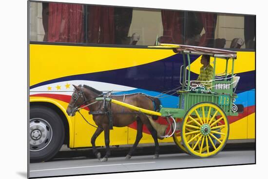 Horse Cart Walk by Colorfully Painted Bus, Manila, Philippines-Keren Su-Mounted Photographic Print