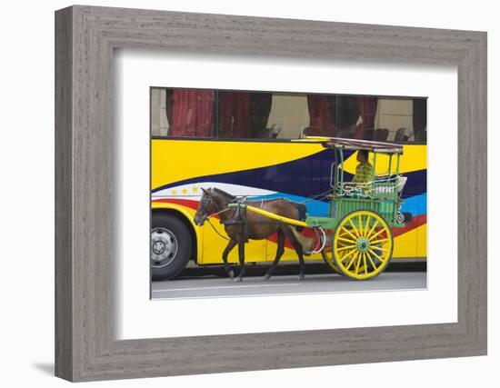 Horse Cart Walk by Colorfully Painted Bus, Manila, Philippines-Keren Su-Framed Photographic Print