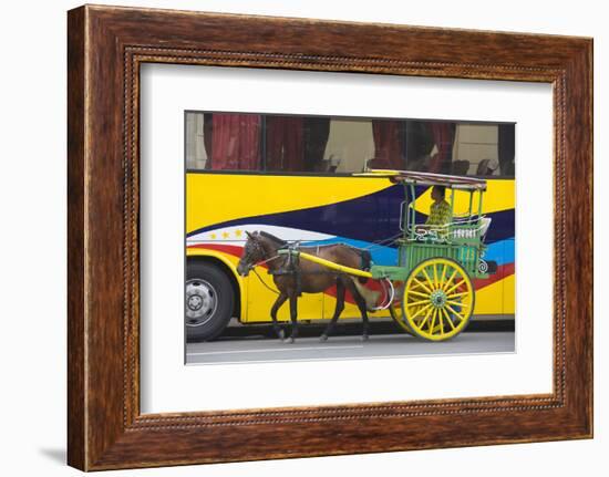 Horse Cart Walk by Colorfully Painted Bus, Manila, Philippines-Keren Su-Framed Photographic Print