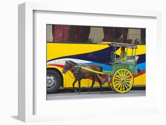 Horse Cart Walk by Colorfully Painted Bus, Manila, Philippines-Keren Su-Framed Photographic Print