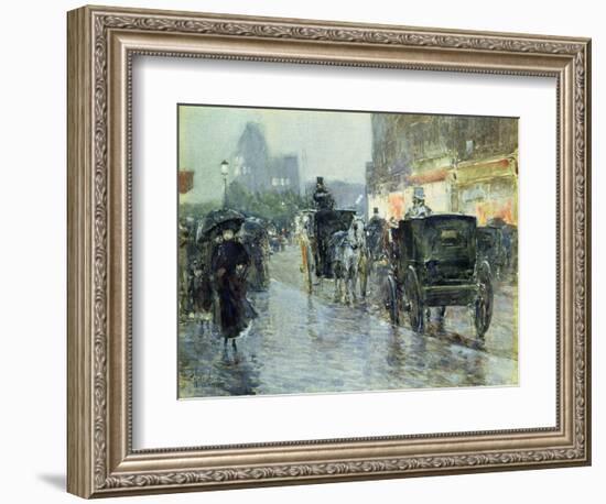 Horse Drawn Cabs at Evening, New York, C.1890-Childe Hassam-Framed Giclee Print