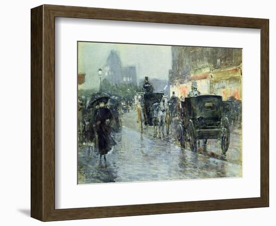 Horse Drawn Cabs at Evening, New York, C.1890-Childe Hassam-Framed Giclee Print