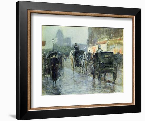 Horse Drawn Cabs at Evening, New York, C.1890-Childe Hassam-Framed Giclee Print