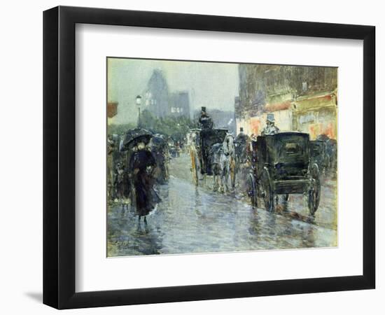 Horse Drawn Cabs at Evening, New York, C.1890-Childe Hassam-Framed Giclee Print