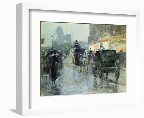 Horse Drawn Cabs at Evening, New York, C.1890-Childe Hassam-Framed Giclee Print