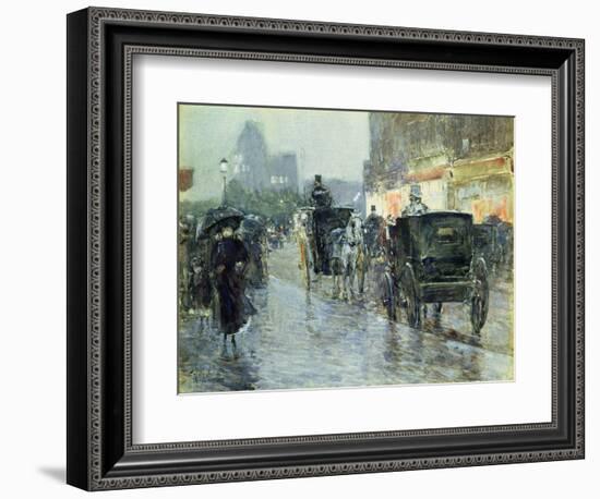 Horse Drawn Cabs at Evening, New York, C.1890-Childe Hassam-Framed Giclee Print