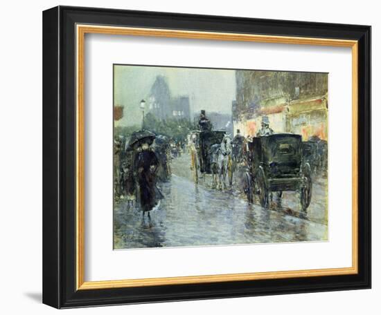 Horse Drawn Cabs at Evening, New York, C.1890-Childe Hassam-Framed Giclee Print