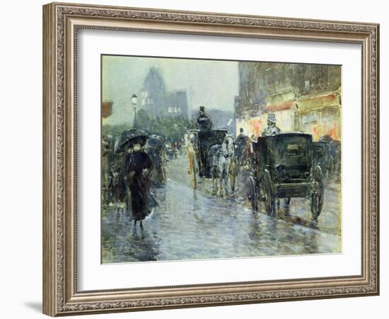 Horse Drawn Cabs at Evening, New York, C.1890-Childe Hassam-Framed Giclee Print