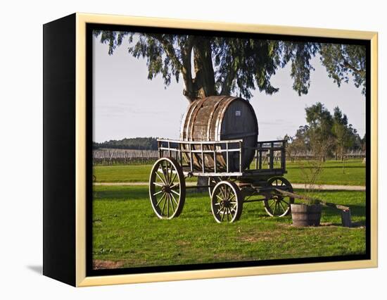 Horse Drawn Carriage Cart and Wooden Barrel, Bodega Juanico Familia Deicas Winery, Juanico-Per Karlsson-Framed Premier Image Canvas