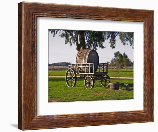 Horse Drawn Carriage Cart and Wooden Barrel, Bodega Juanico Familia Deicas Winery, Juanico-Per Karlsson-Framed Photographic Print