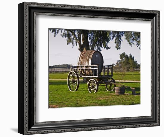 Horse Drawn Carriage Cart and Wooden Barrel, Bodega Juanico Familia Deicas Winery, Juanico-Per Karlsson-Framed Photographic Print