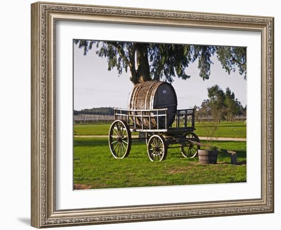 Horse Drawn Carriage Cart and Wooden Barrel, Bodega Juanico Familia Deicas Winery, Juanico-Per Karlsson-Framed Photographic Print